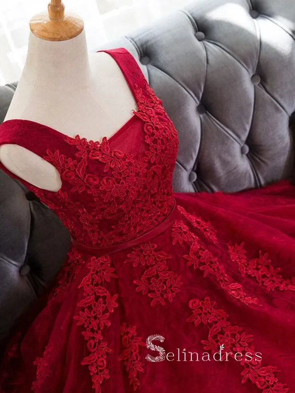 A-line Straps Red Lace Short Prom Dress Vintage Homecoming Dresses #MHL123