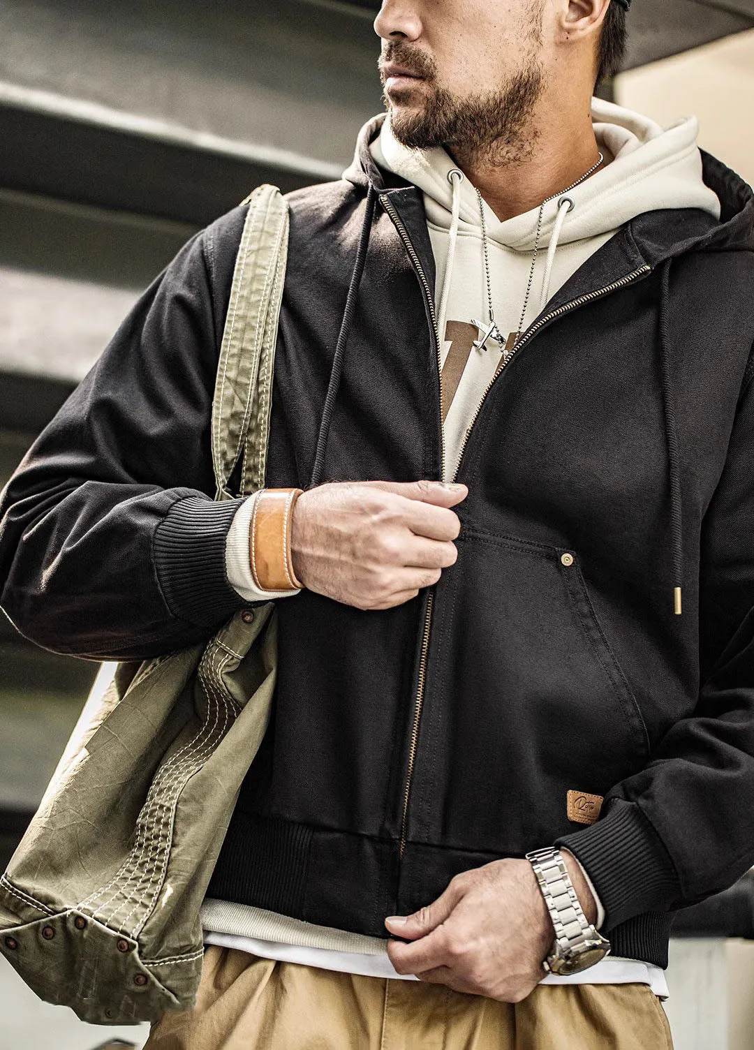 American Retro J130 Heavy Hooded Vintage Classic Canvas Men's Jacket
