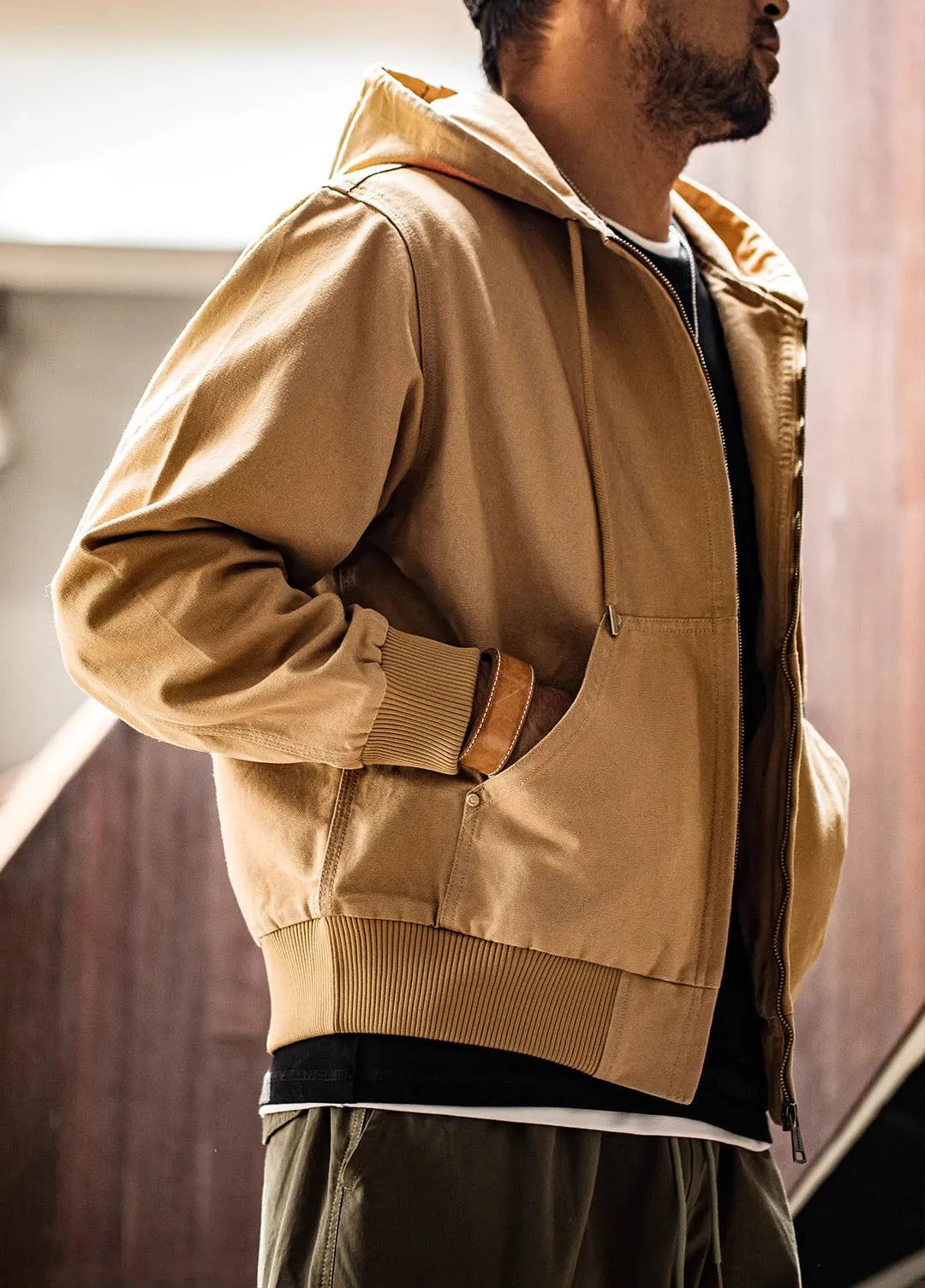 American Retro J130 Heavy Hooded Vintage Classic Canvas Men's Jacket