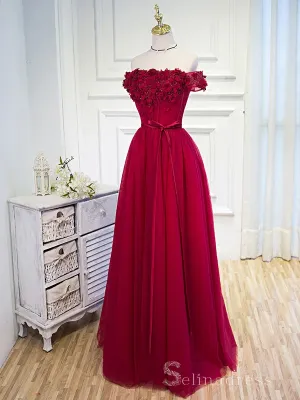 Beautiful Burgundy Long Prom Dresses Hand-Made Flower Prom Dress/Evening Dress #SED186
