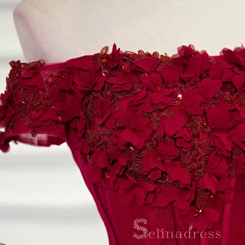 Beautiful Burgundy Long Prom Dresses Hand-Made Flower Prom Dress/Evening Dress #SED186