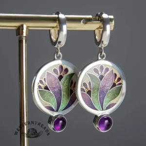 Boho Earrings with Purple Crystals in Sterling Silver