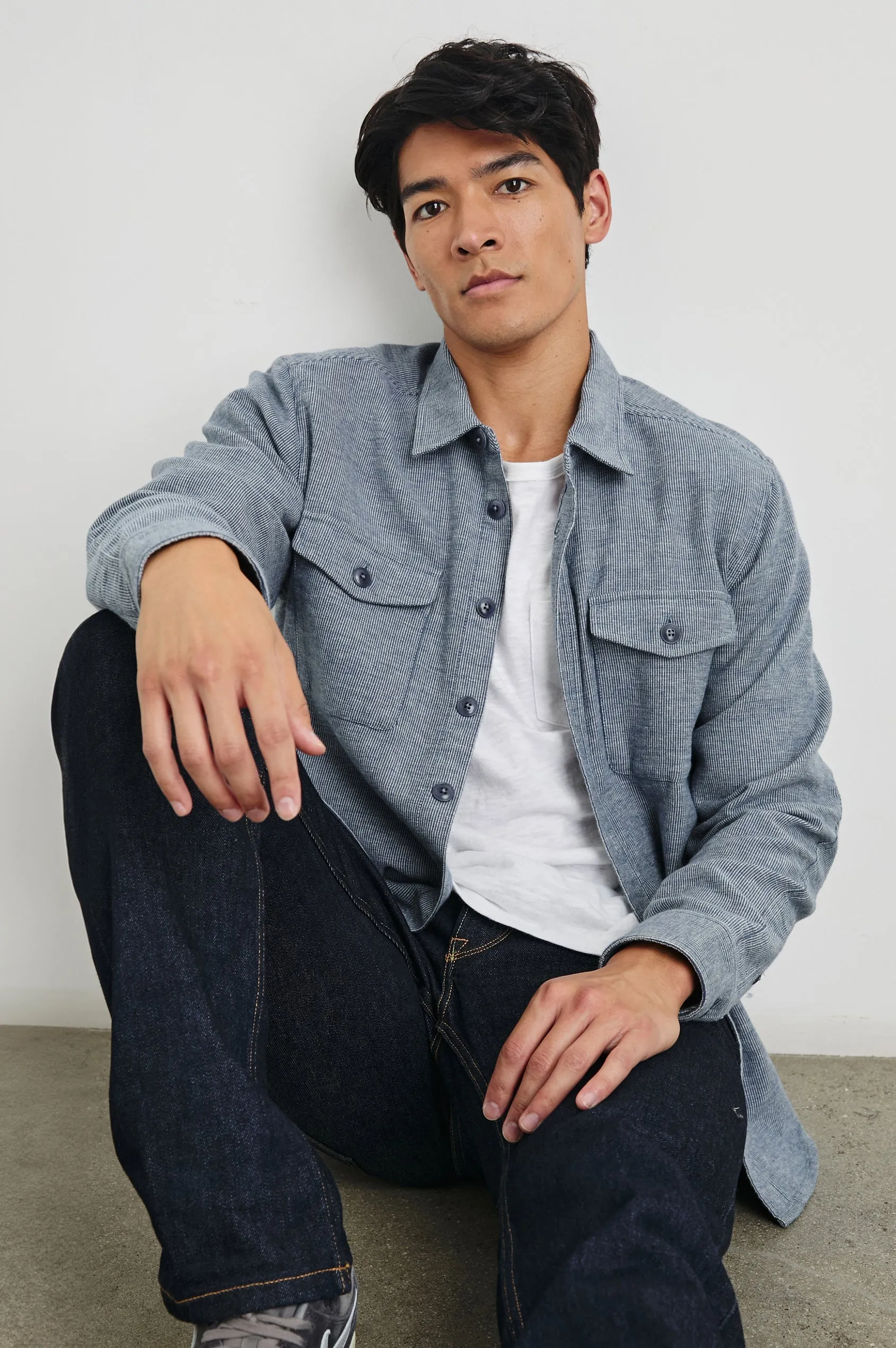 Burr Shirt Jacket in Denim White