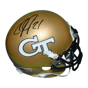 Calvin Johnson Signed Georgia Tech Yellow Jackets Mini Schutt Replica Gold Football Helmet (JSA)