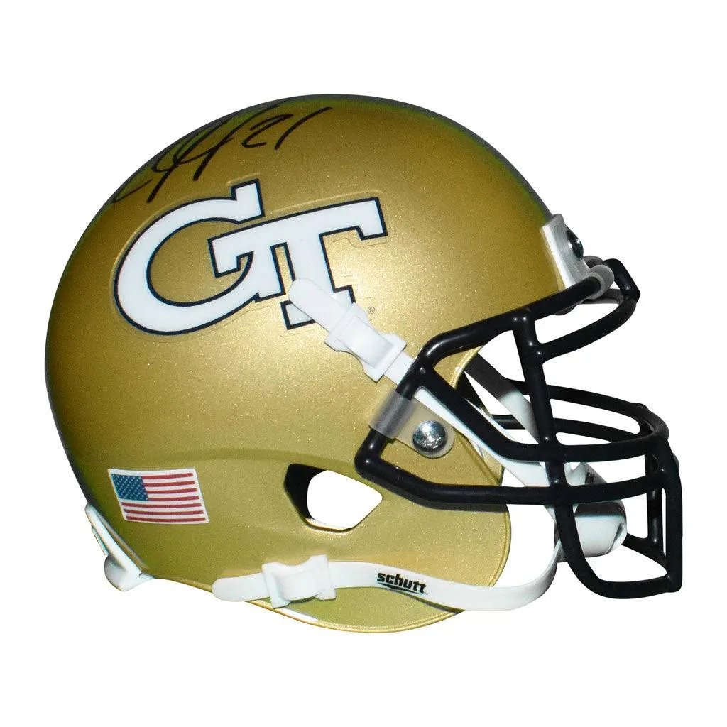 Calvin Johnson Signed Georgia Tech Yellow Jackets Mini Schutt Replica Gold Football Helmet (JSA)