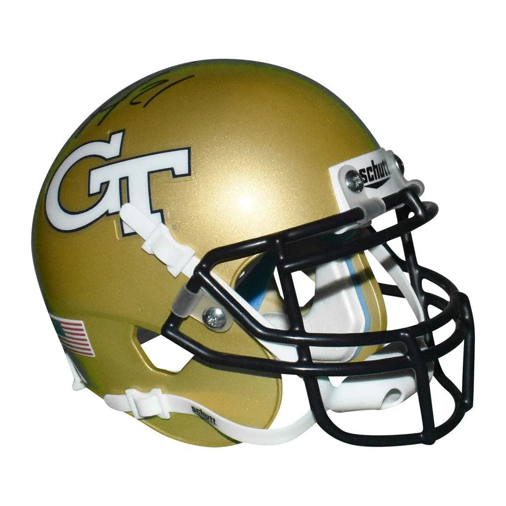 Calvin Johnson Signed Georgia Tech Yellow Jackets Mini Schutt Replica Gold Football Helmet (JSA)