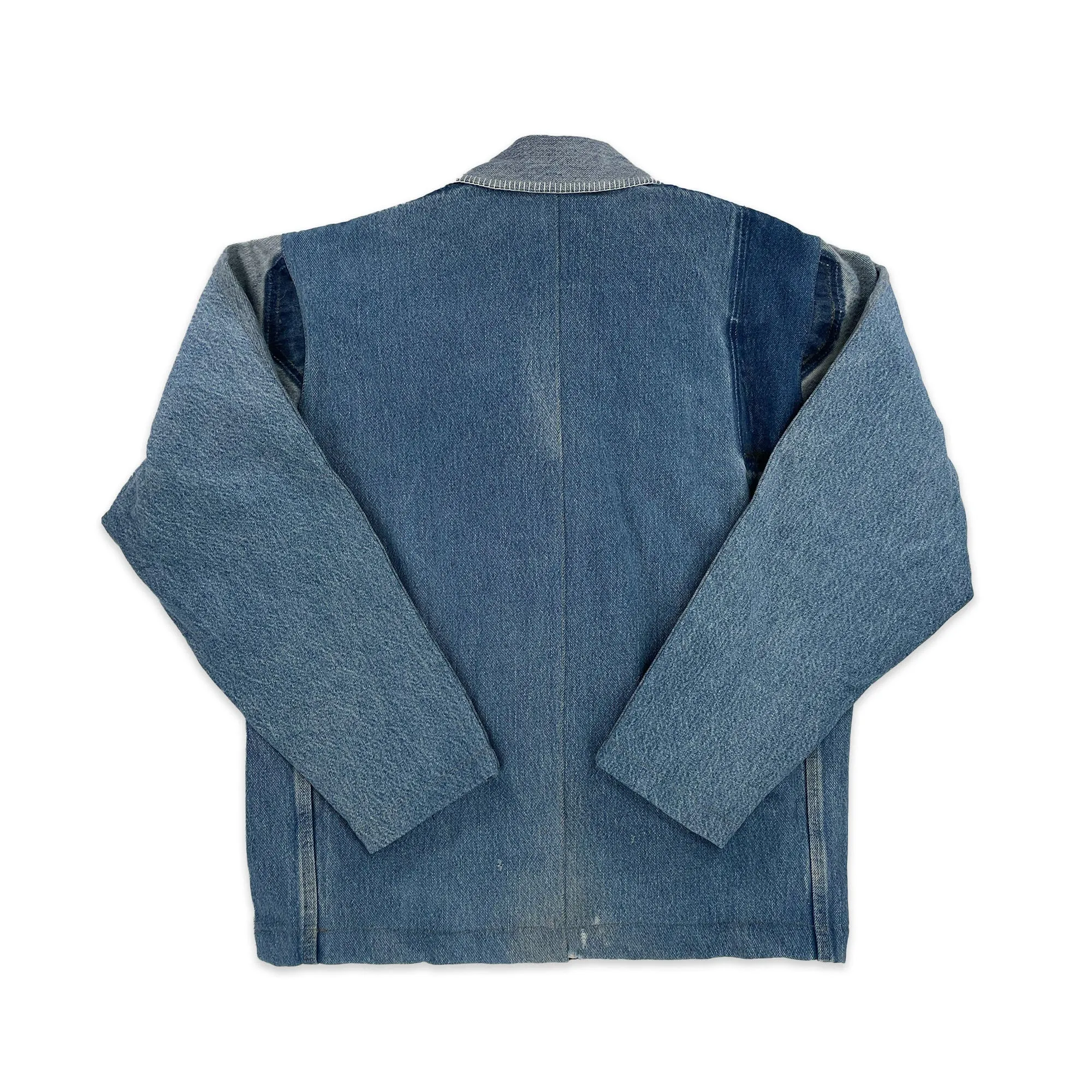 Chore Coat Made From Upcycled Work Jeans - Blanket Stitching - XL