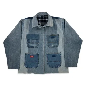 Chore Coat Made From Upcycled Work Jeans - Blanket Stitching - XL