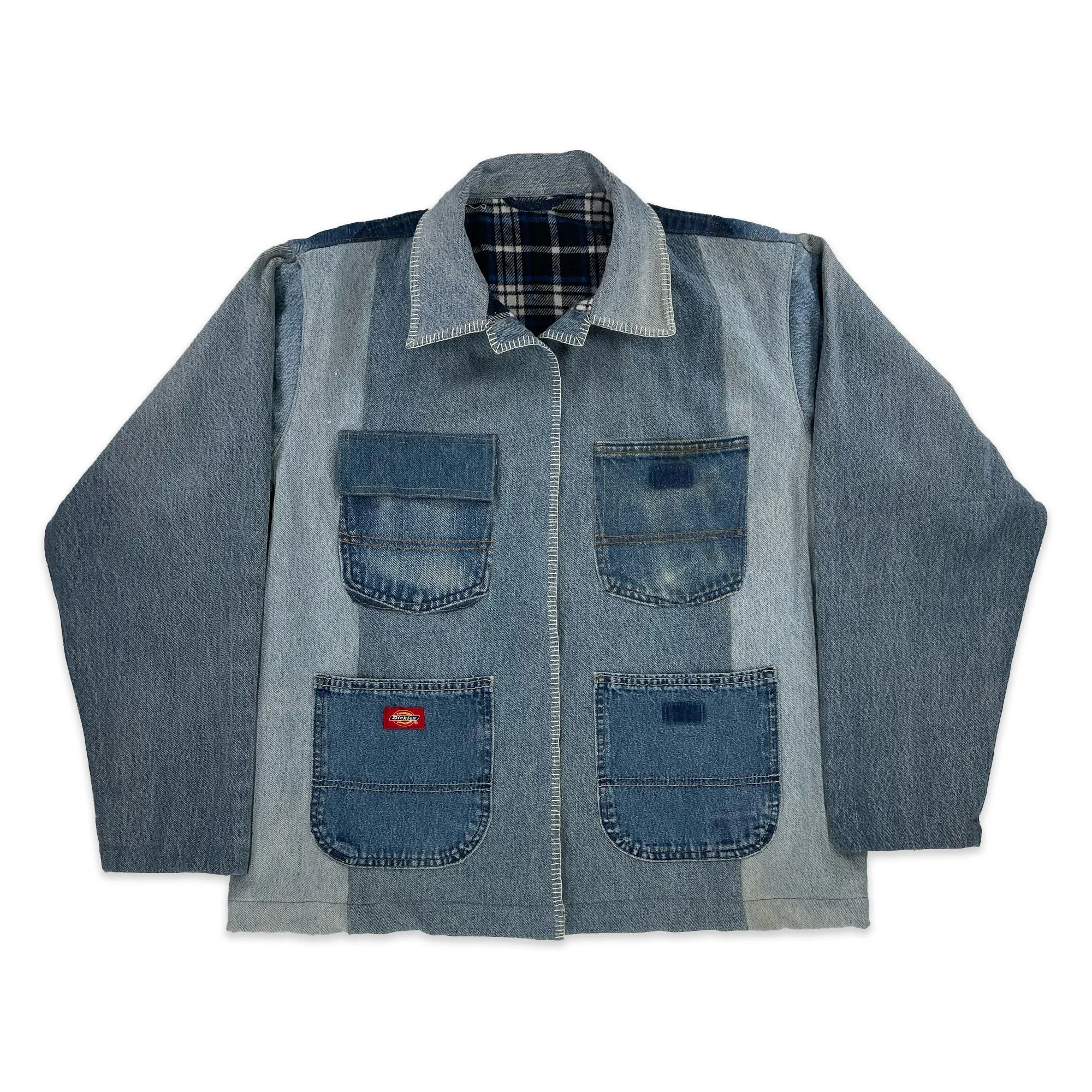 Chore Coat Made From Upcycled Work Jeans - Blanket Stitching - XL
