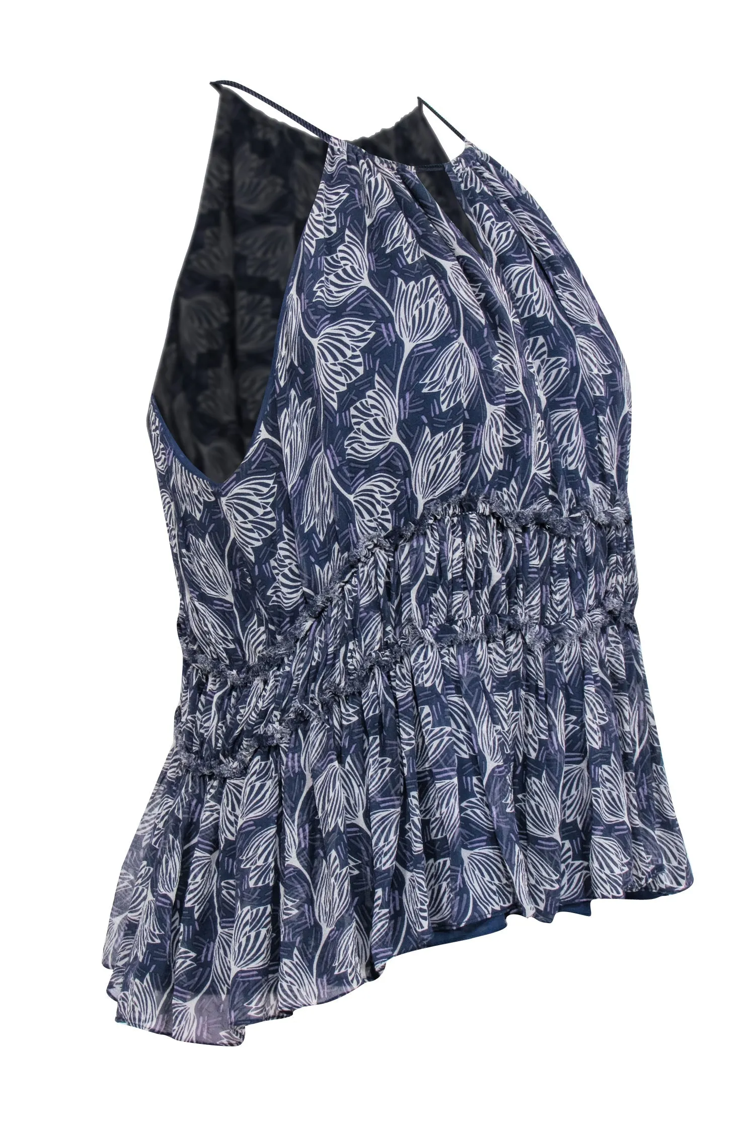 Cinq a Sept - Navy & Ivory Floral Printed Silk Sleeveless Blouse Sz M