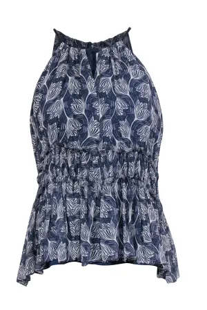Cinq a Sept - Navy & Ivory Floral Printed Silk Sleeveless Blouse Sz M