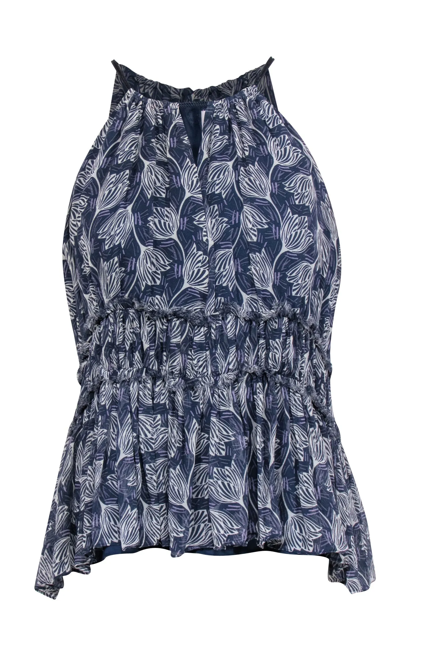 Cinq a Sept - Navy & Ivory Floral Printed Silk Sleeveless Blouse Sz M