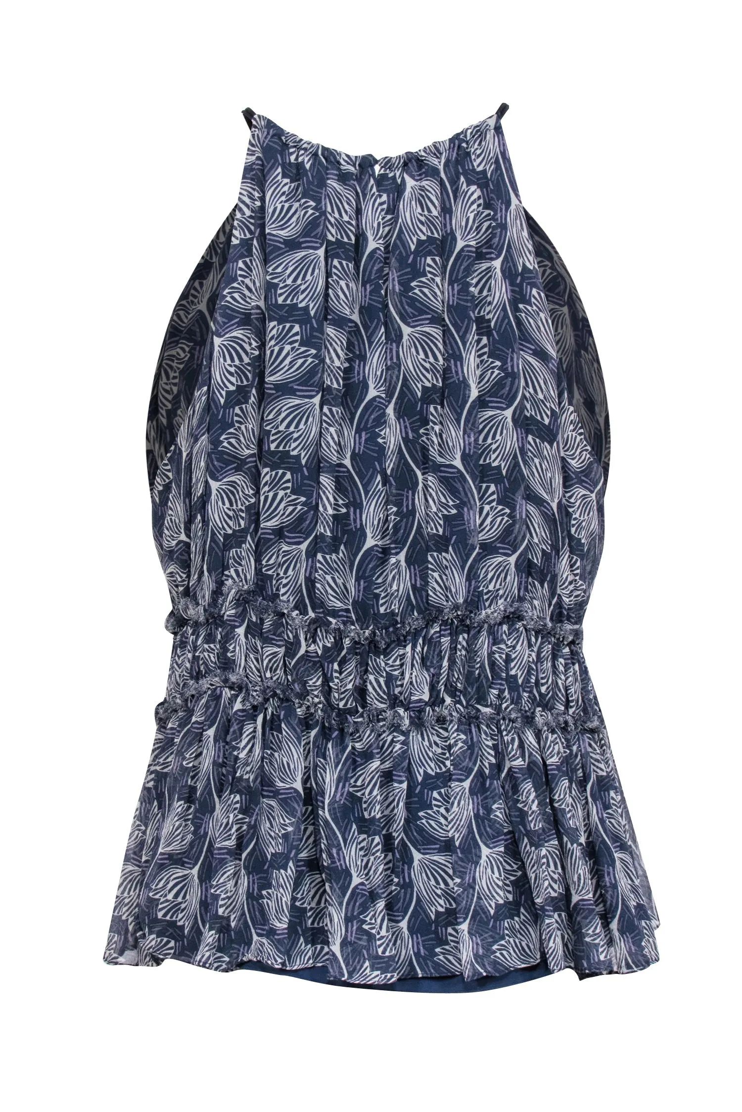 Cinq a Sept - Navy & Ivory Floral Printed Silk Sleeveless Blouse Sz M