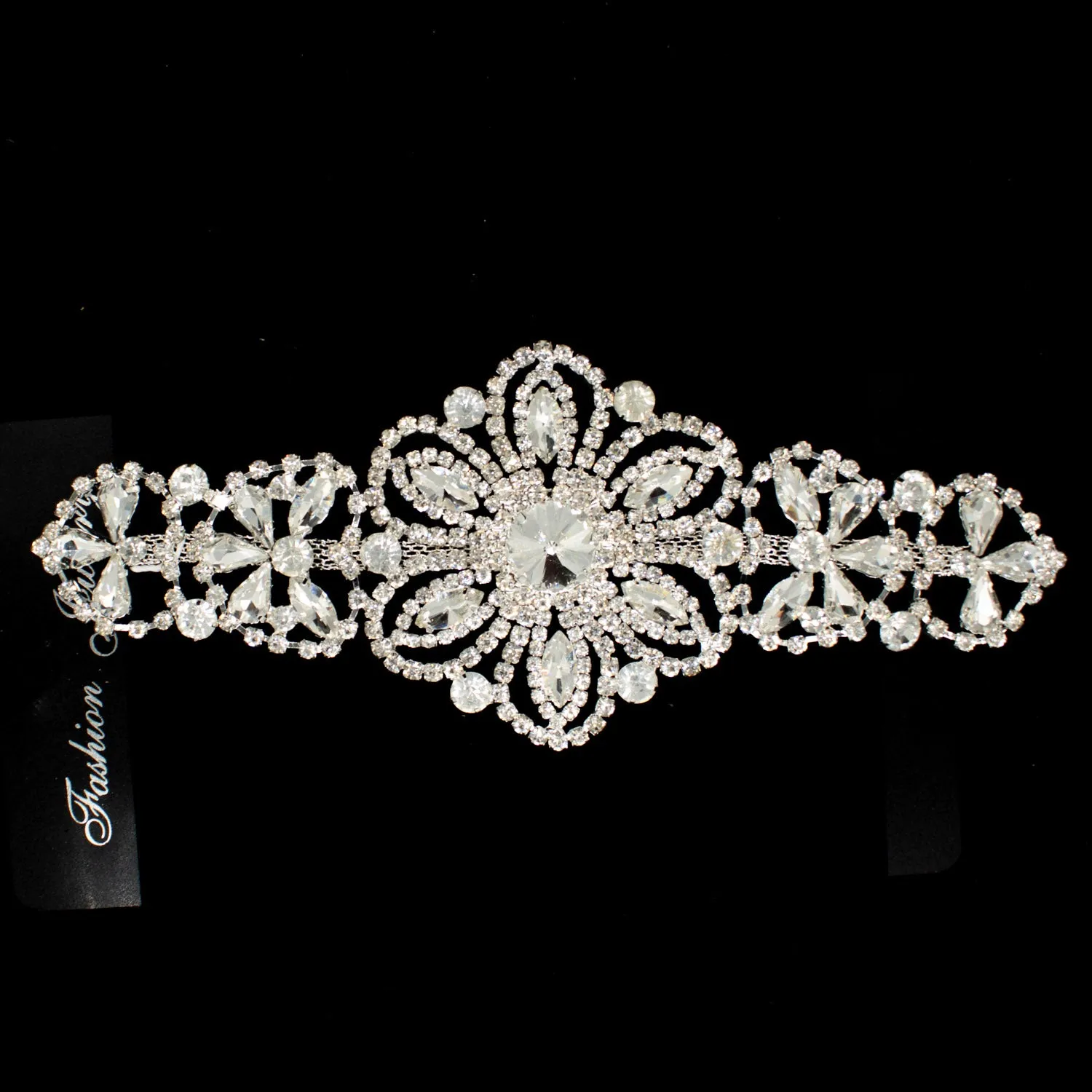Diamante Motif Sew on Silver Luxury Rhinestone Bridal Jewellery Design-3