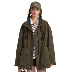 Drawstring Workwear Bow Jacket In Green
