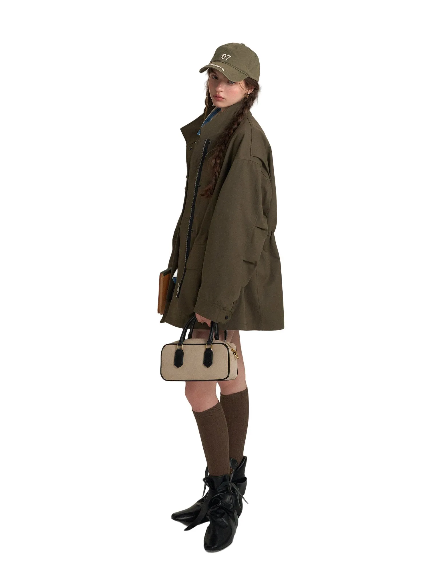 Drawstring Workwear Bow Jacket In Green