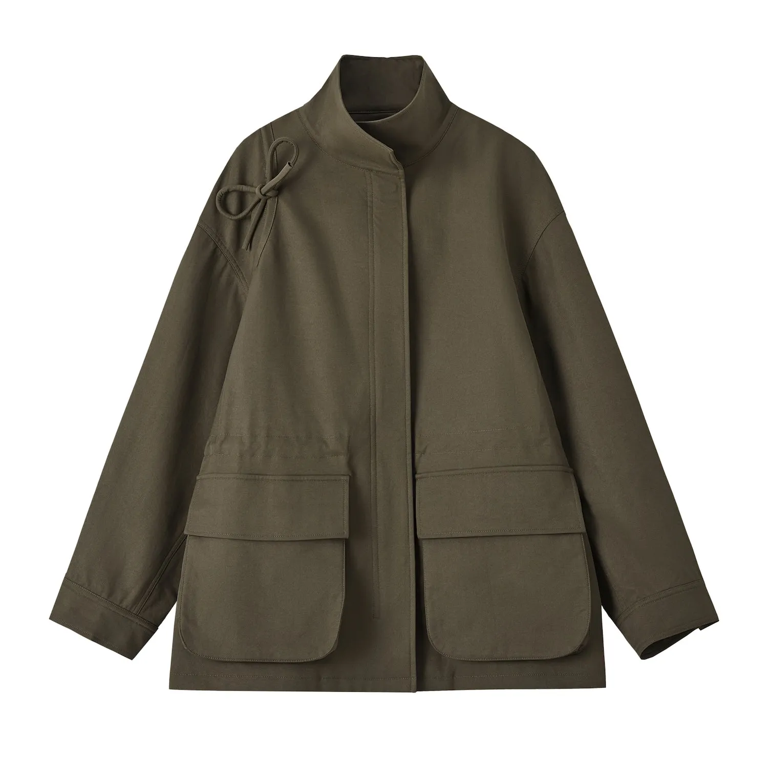 Drawstring Workwear Bow Jacket In Green