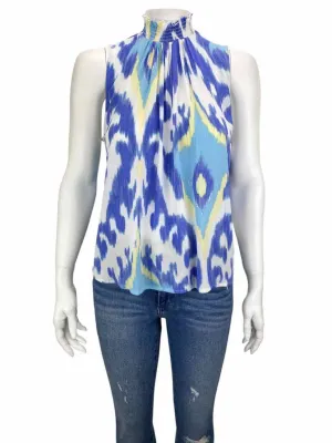 Ella Rafaella, Women's Ikat Crinkle Gauze Top, Blue/Multi, With Tags, Size M