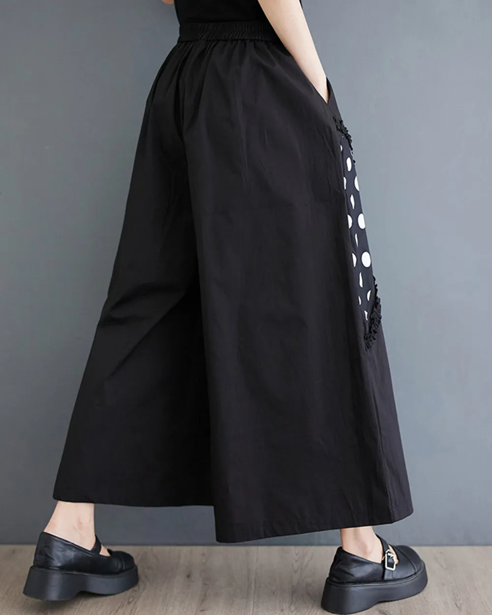 ellazhu Women's Oversized Drop Crotch Wide Leg Polka Dot Harem Pants GZ192 Black