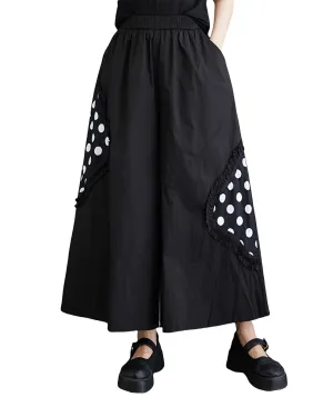 ellazhu Women's Oversized Drop Crotch Wide Leg Polka Dot Harem Pants GZ192 Black