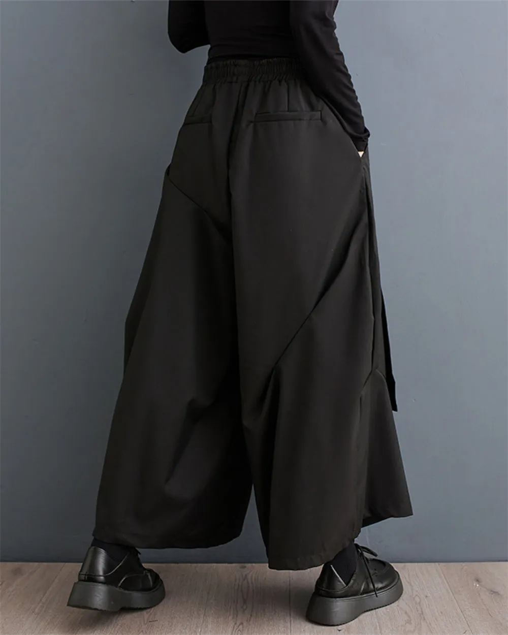 ellazhu Women's Trendy Elastic Waist Wide Solid Leg Cargo Pants GZ115