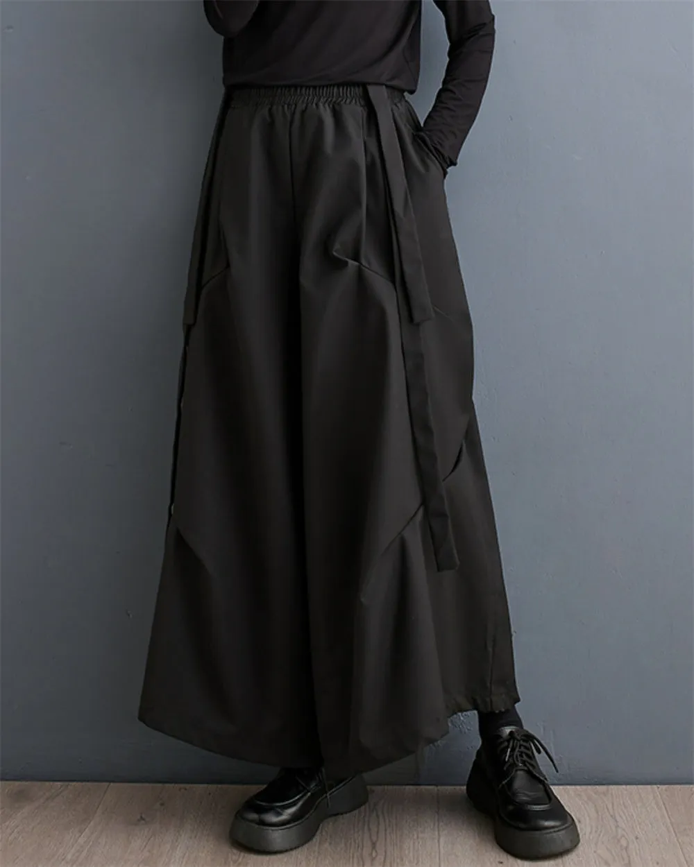 ellazhu Women's Trendy Elastic Waist Wide Solid Leg Cargo Pants GZ115