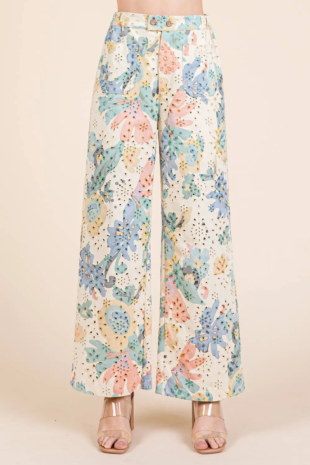 Floral Eyelet Lace Straight Leg Pant