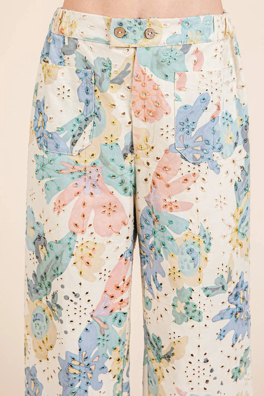 Floral Eyelet Lace Straight Leg Pant
