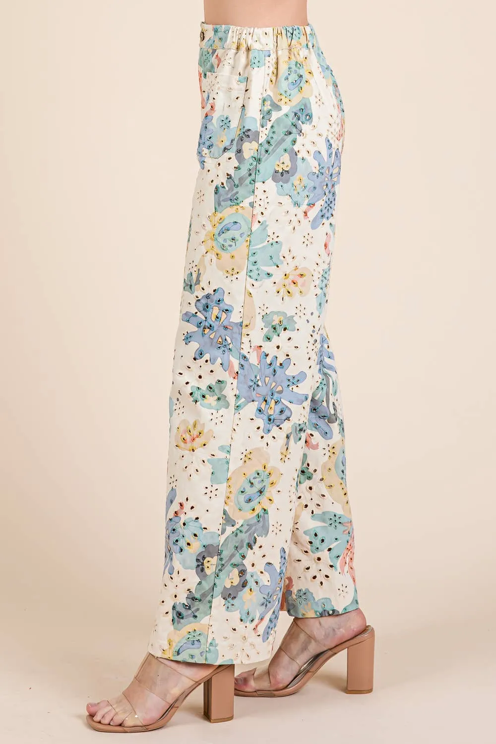 Floral Eyelet Lace Straight Leg Pant