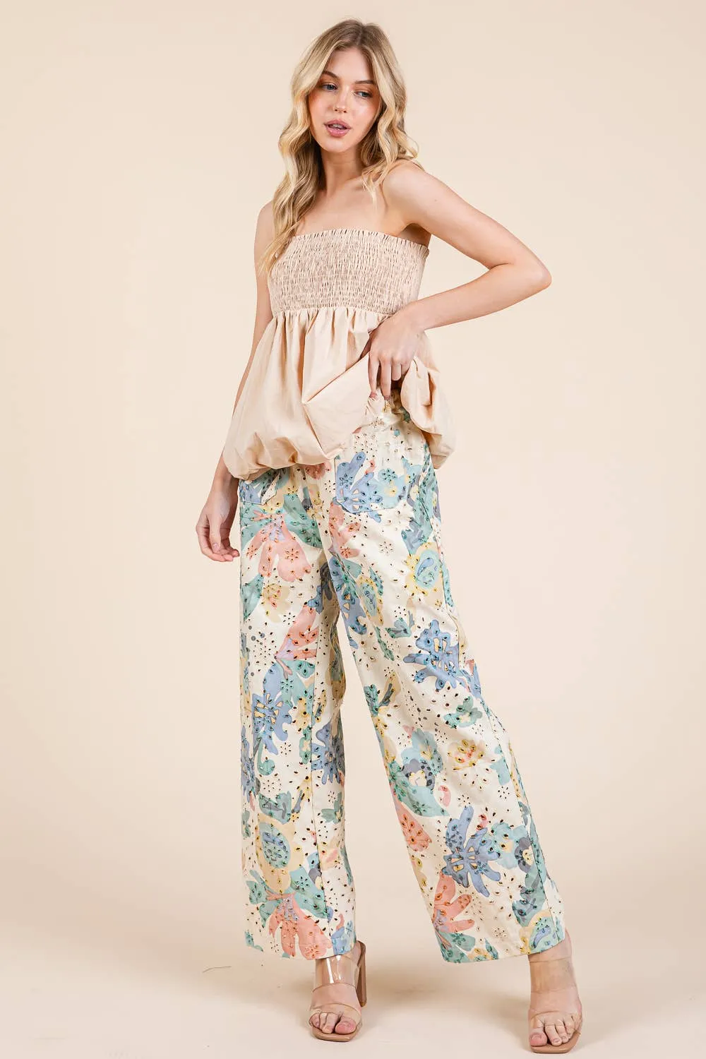 Floral Eyelet Lace Straight Leg Pant