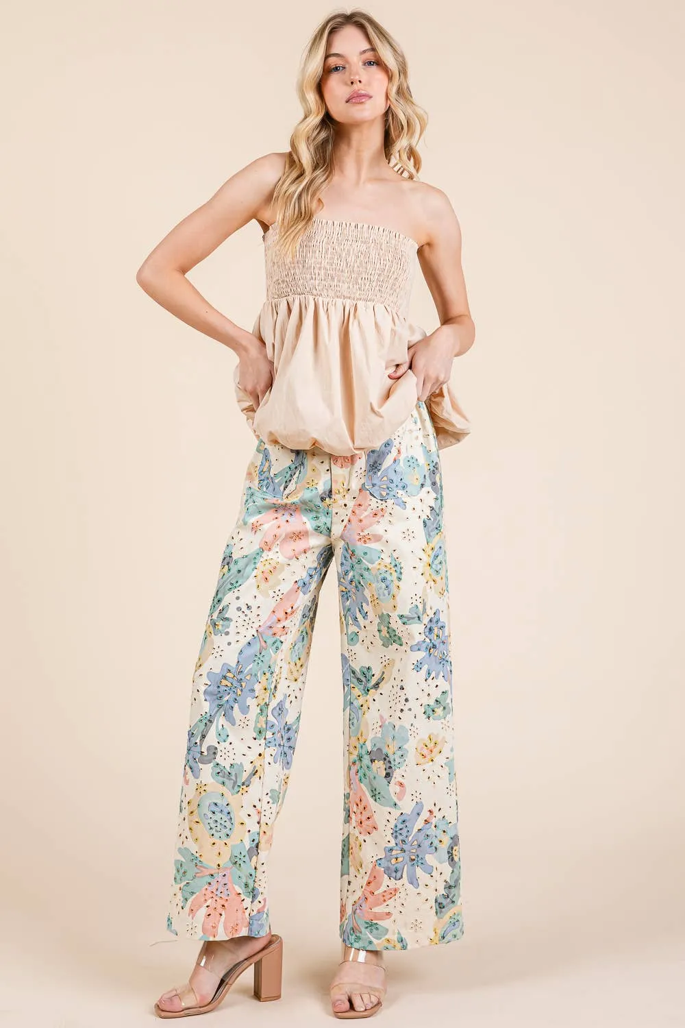 Floral Eyelet Lace Straight Leg Pant