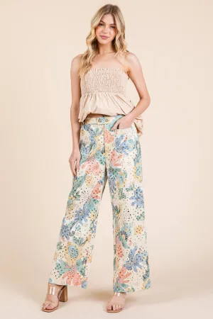 Floral Eyelet Lace Straight Leg Pant