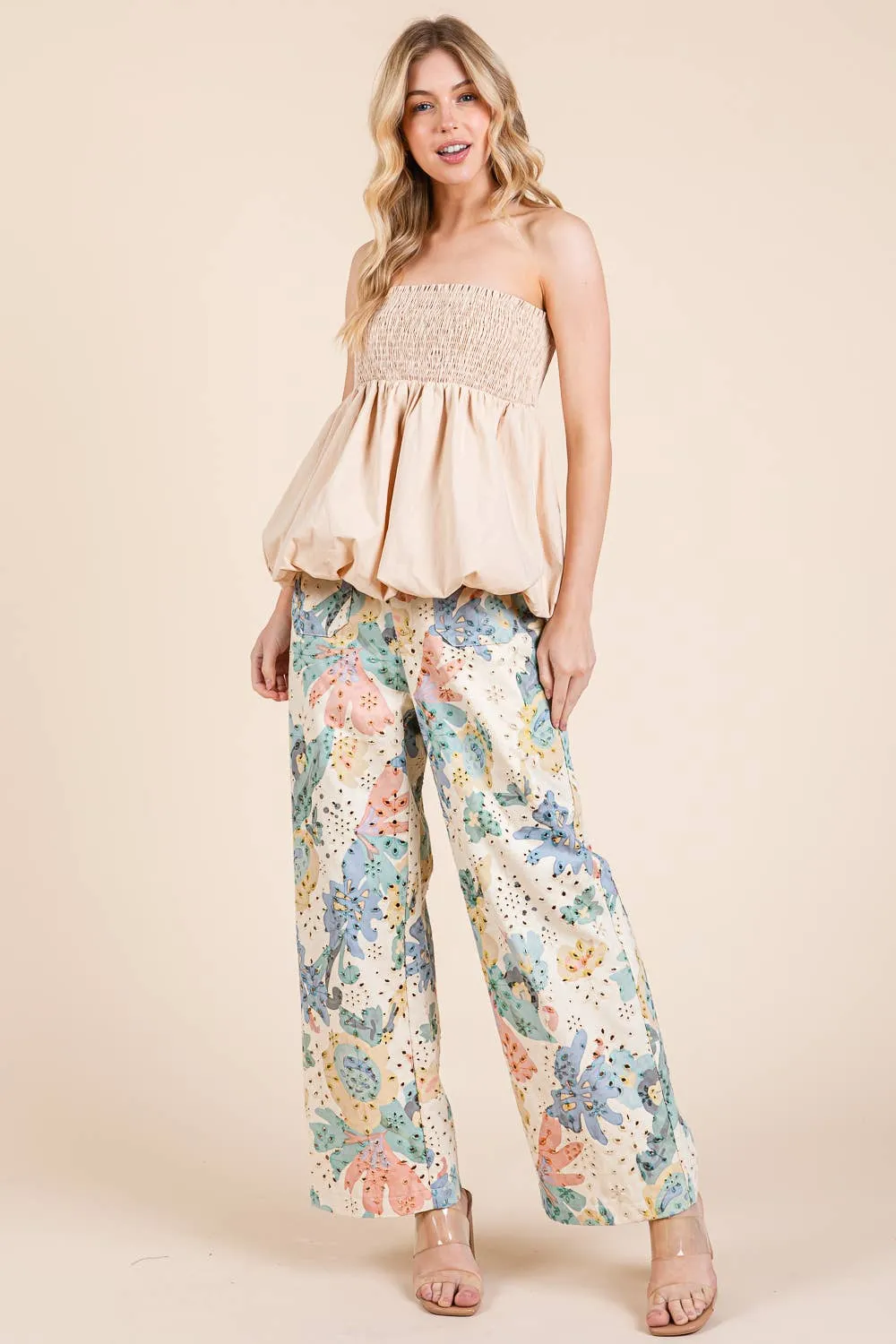 Floral Eyelet Lace Straight Leg Pant