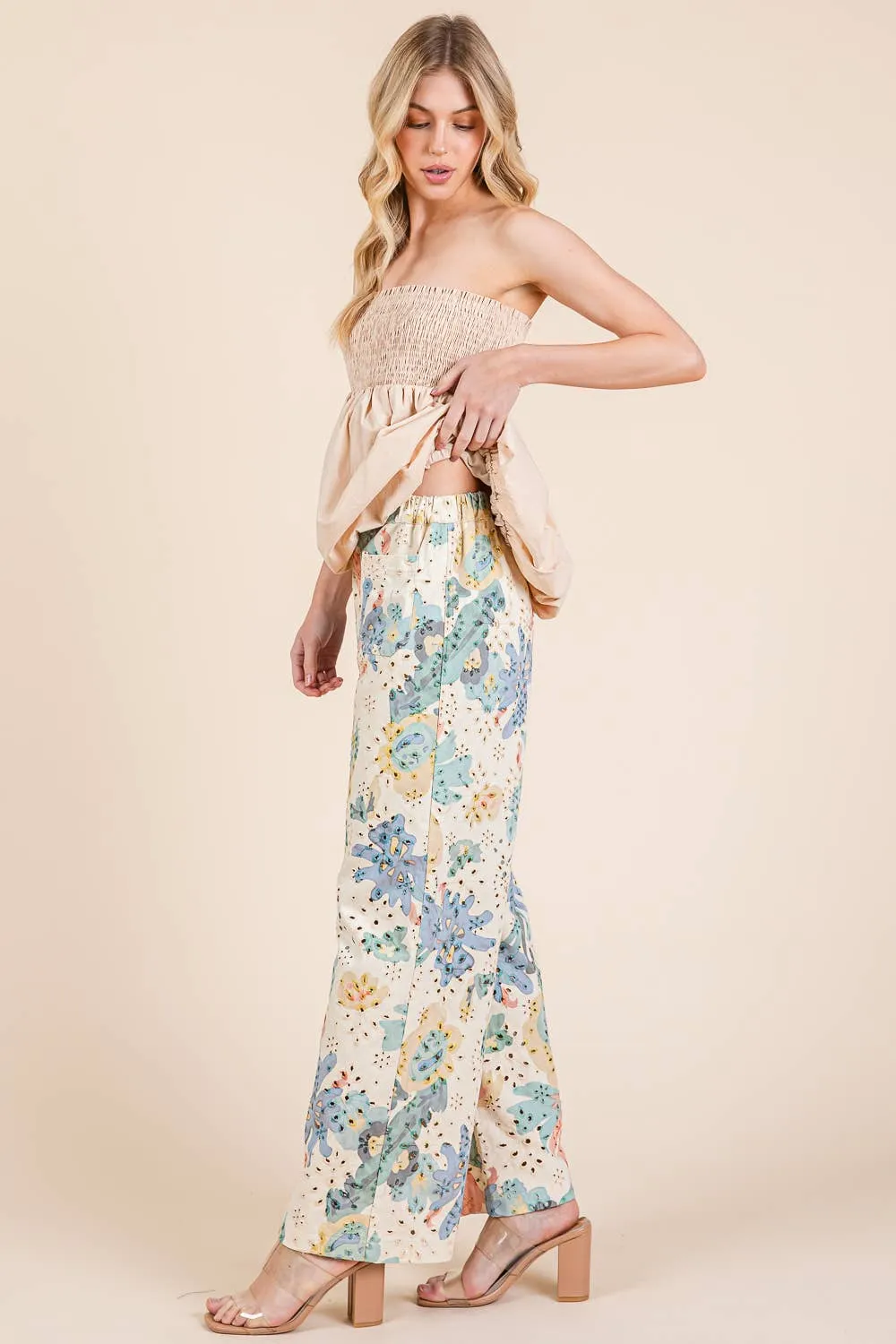 Floral Eyelet Lace Straight Leg Pant