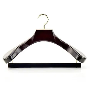 HANGERWORLD 5 Dark Wooden 17inch Heavy Duty Broad Suit Coat Clothes Hangers with Velvet Gilt Pants Bar