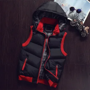 Hooded Vest Men Hat Detachable Sleeveless Jackets