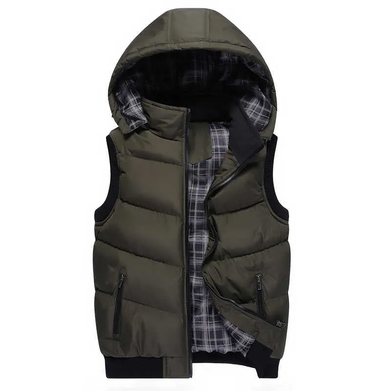 Hooded Vest Men Hat Detachable Sleeveless Jackets