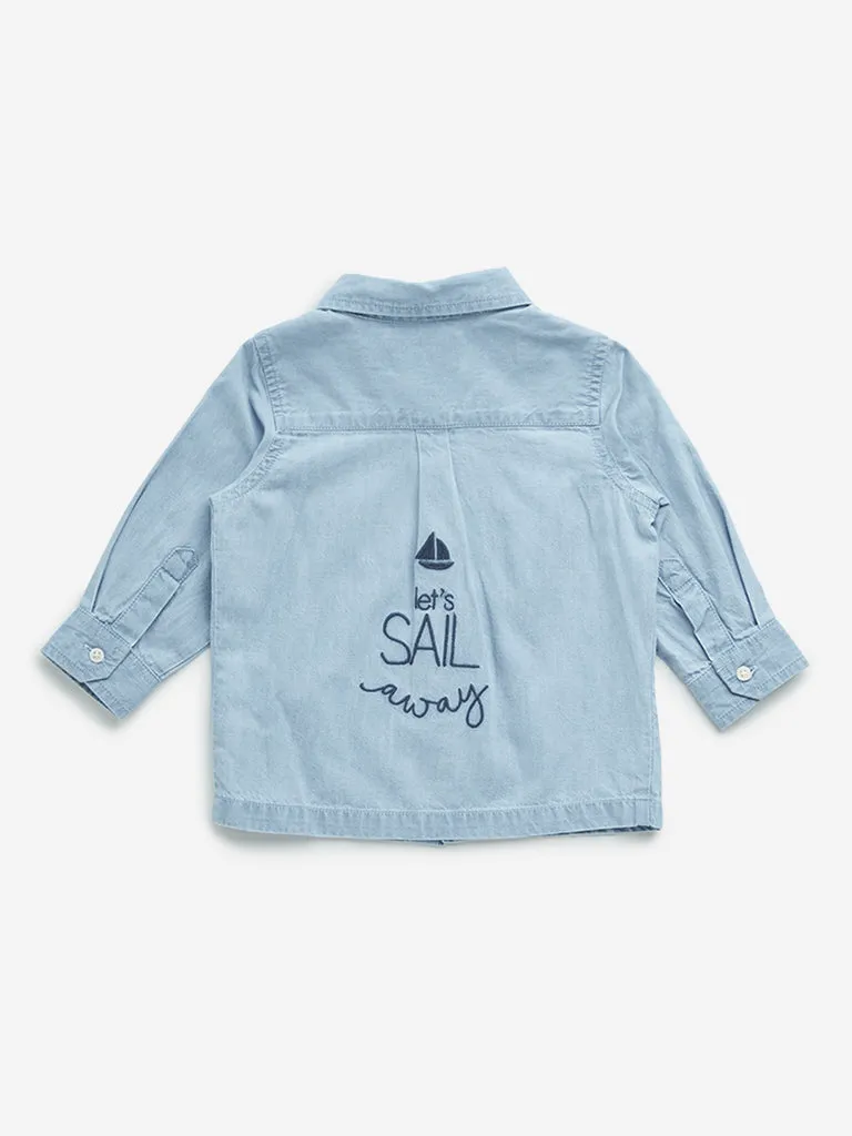 HOP Baby Light Blue Denim Applique Cotton Shirt