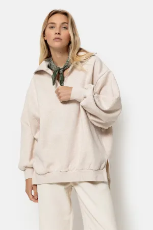Iflower Oversized Sweatshirt with Zip | Marled Ivory