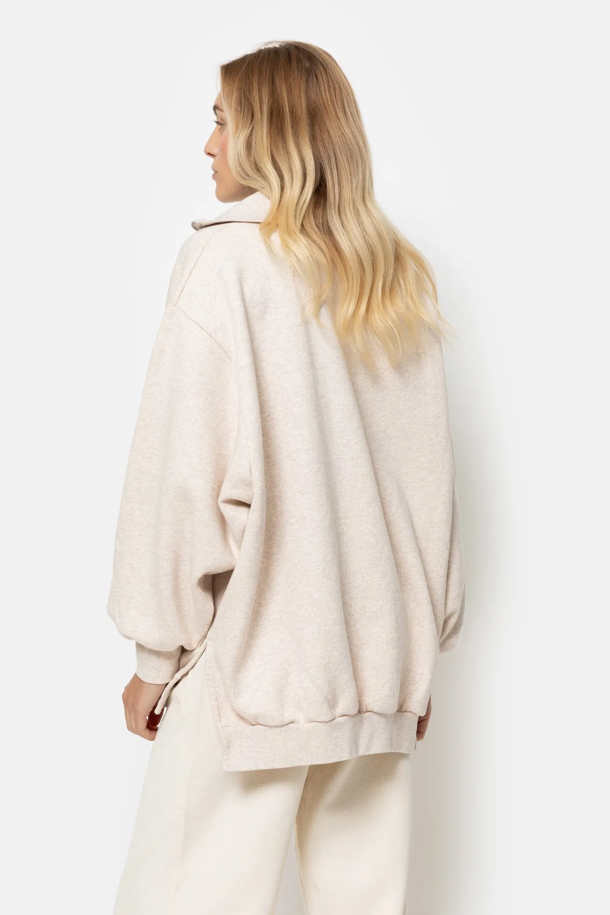 Iflower Oversized Sweatshirt with Zip | Marled Ivory