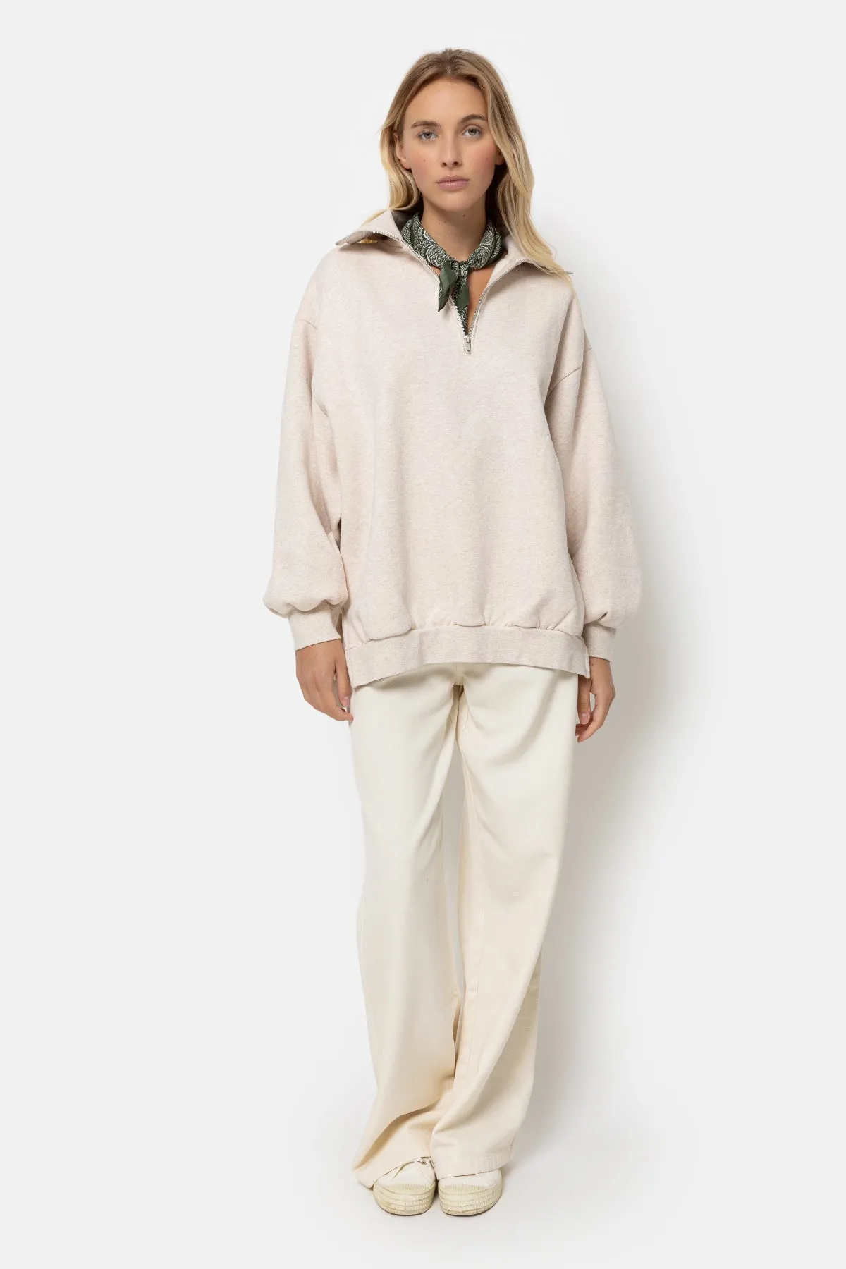 Iflower Oversized Sweatshirt with Zip | Marled Ivory