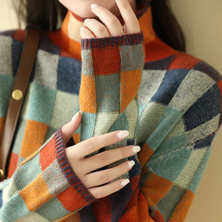 Ivyshape | Colourful Turtle-Neck Sweater
