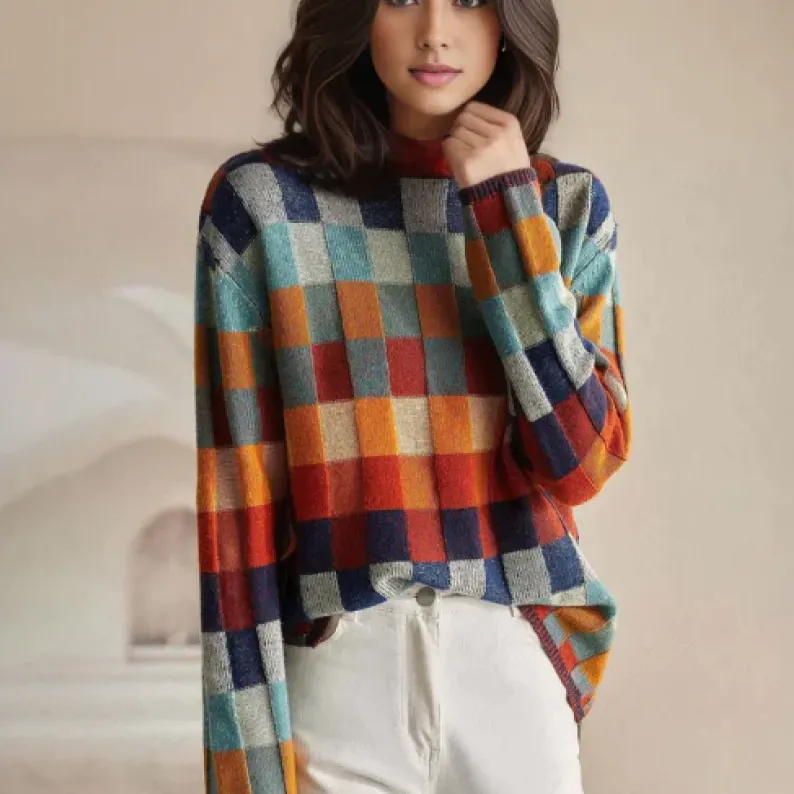 Ivyshape | Colourful Turtle-Neck Sweater