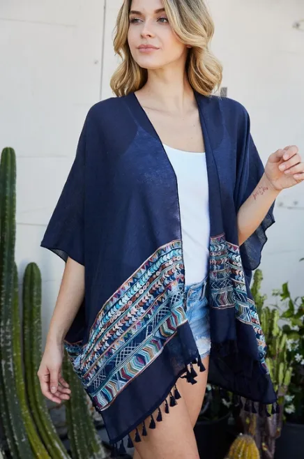 Kimono Embroidered Trim with Tassels