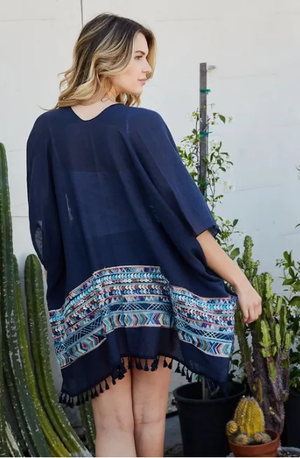 Kimono Embroidered Trim with Tassels