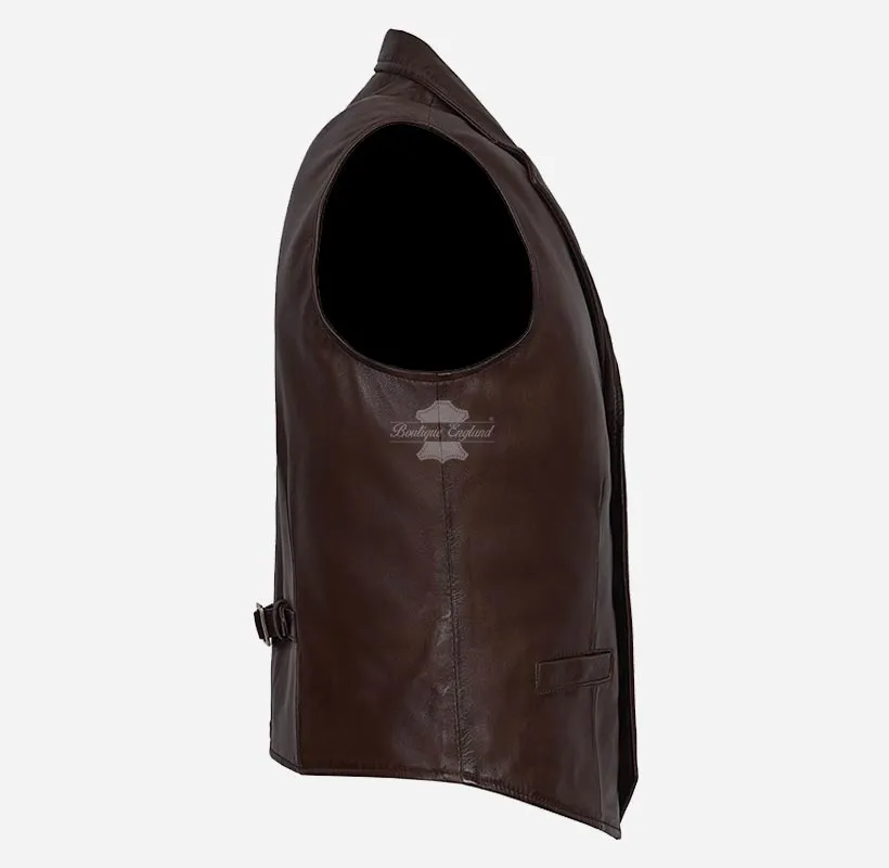 KINGSLEY Men's Leather Waistcoat Lapel Collar Leather Vest