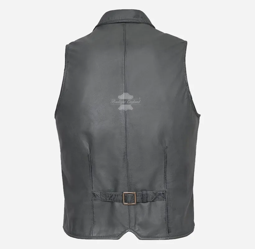 KINGSLEY Men's Leather Waistcoat Lapel Collar Leather Vest