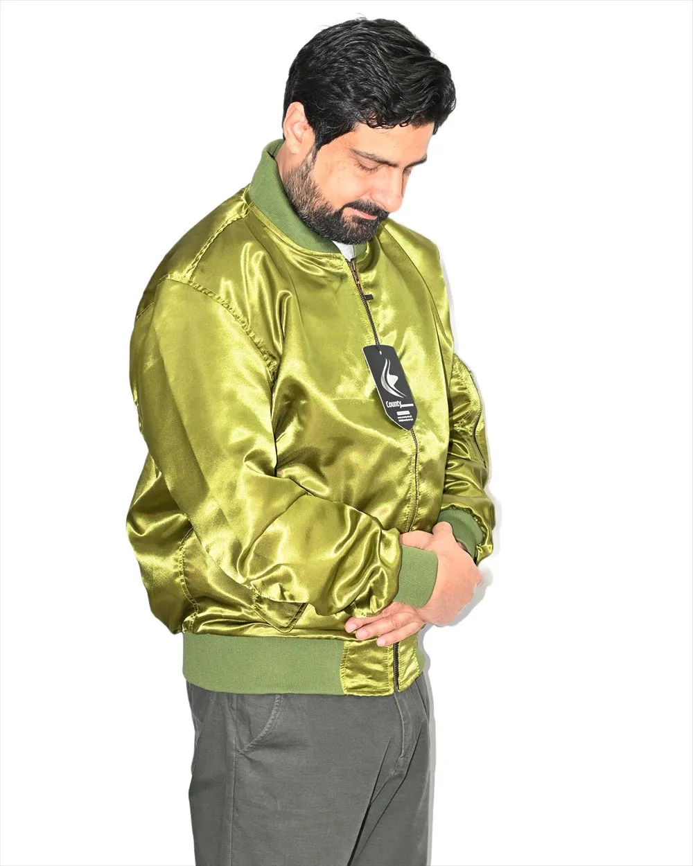 Letterman College Varsity Bomber Satin Jackets Quality Jacket Sports Wear Olive Green Satin