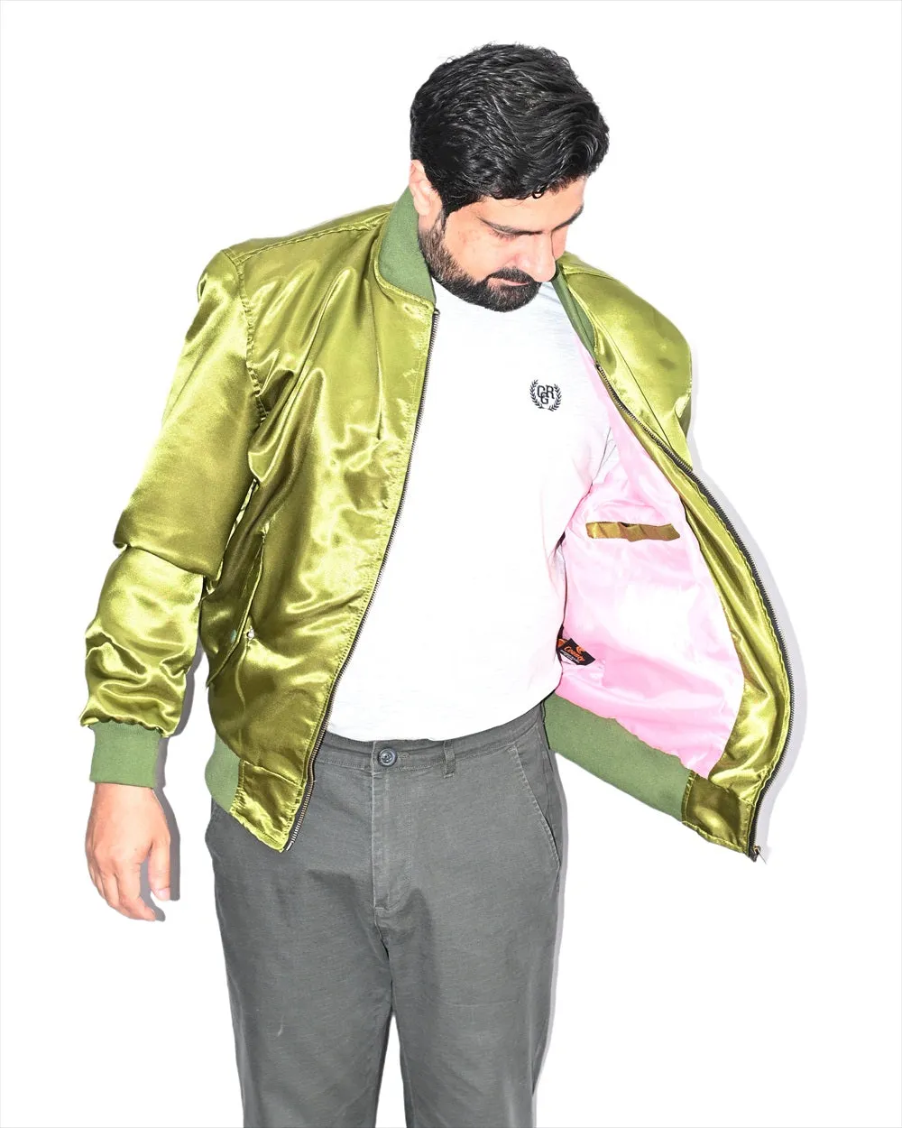 Letterman College Varsity Bomber Satin Jackets Quality Jacket Sports Wear Olive Green Satin