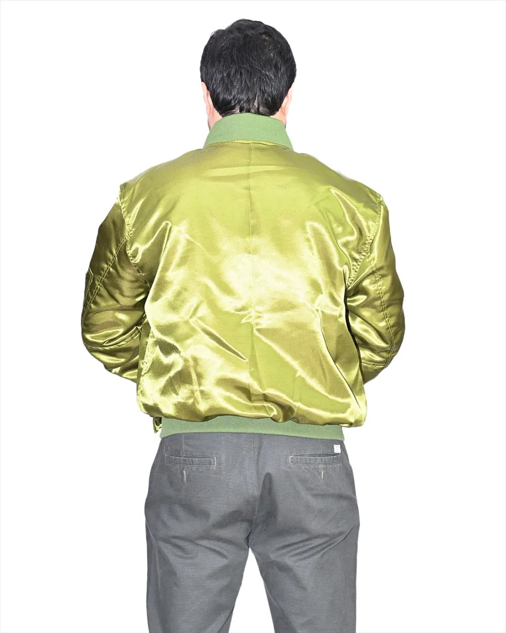 Letterman College Varsity Bomber Satin Jackets Quality Jacket Sports Wear Olive Green Satin